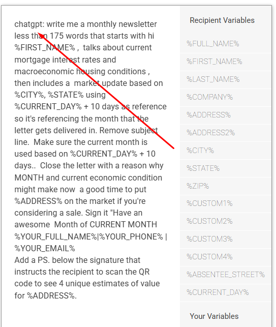 The AI prompt that writes Brett's monthly market update mailer